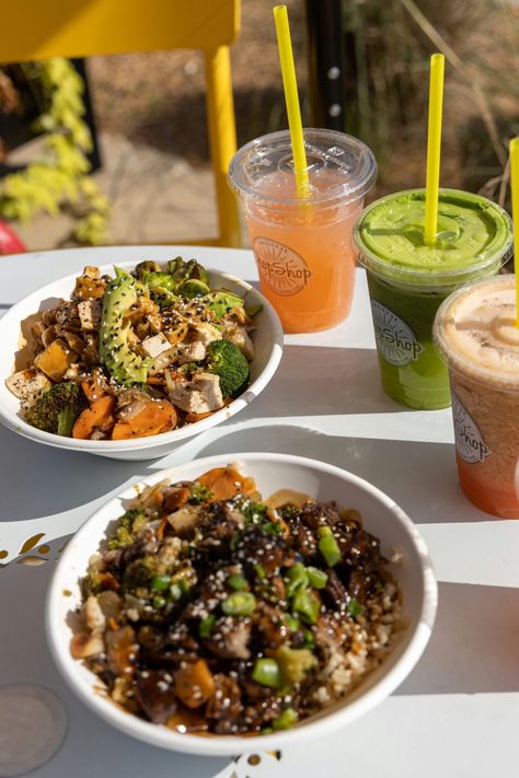 Original ChopShop Experience: Healthy Takeout Option Teryaki Chicken Bowl, Healthy Takeout, Teriyaki Chicken Bowl, Healthy Restaurants, Ginger Lemonade, Fresh Juices, Protein Bowls, Healthy Restaurant, Feel Good Food