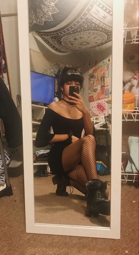 Tights With Platform Sandals, Thigh High Fishnets Outfits, Fishnet Tights Outfit Dresses, Black Shorts With Fishnets, Fish Net Outfits, Fishnet Outfit Aesthetic, Fish Nets Outfit, Black Dress With Fishnets, Fishnet Tights Outfit