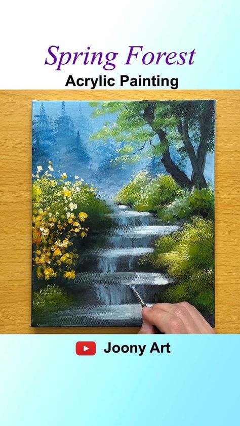 Joony Art Paintings, Joony Art Tutorials, Forest Art Painting, Joony Art, Painting Scenery, Texture Paintings, Painting Spring, Spring Forest, Forest Art