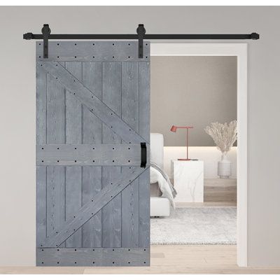 Our brand handmade painted barn door, 100% natural pine wood and paint are all from the USA, beautiful wood grain and knots throughout allow you to invite nature into any room of the home. Door assembly is required, and the changeable cross planks allow you to DIY to create different styles. We are proud that we can provide high-quality and various styles of barn doors to meet the different needs of the customers. IsLife Finish: Dark Grey, Size: 42" x 84" | IsLife K Style Solid Wood Finished Sli Farmhouse Sliding Door, White Barn Door, Children's Bedroom Ideas, Painting Wood Paneling, Wood Barn Door, Interior Sliding Barn Doors, French Gray, Rustic Barn Door, Door Hardware Interior