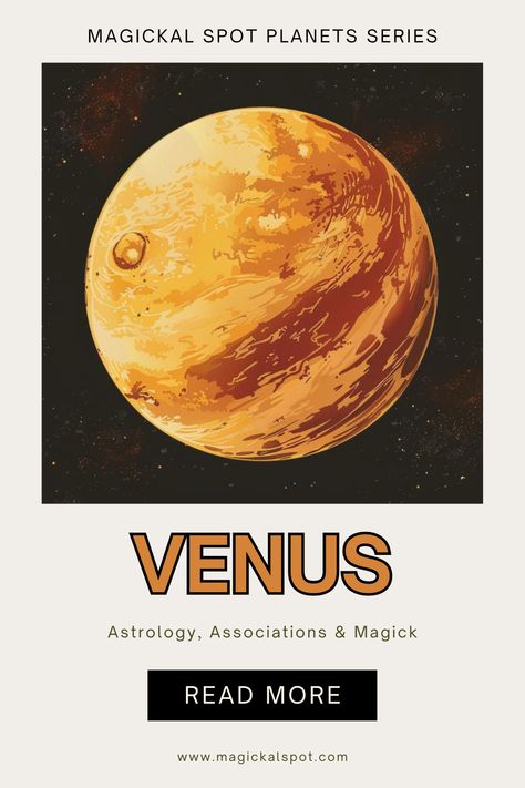 Embrace the love and beauty of 🌟 Planet Venus in 'Astrology, Associations & Magick.' Explore its powerful influence over relationships, harmony, and creativity. 💖🎨 Uncover Venusian magick for attracting love, fostering peace, and enhancing artistic expression. Perfect for those seeking to balance their heart chakra and beautify their surroundings. Let the gentle and alluring energy of Venus enrich your life and spiritual practice. 🌸💫 New Moon Spells, Venus Astrology, New Moon Magic, Spirit Animals Series, Witch Astrology, Planets In Astrology, Full Moon Magic, Full Moon Spells, Venus Planet