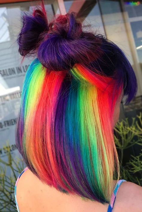 Under Hair Color, Hidden Rainbow Hair, Vivid Hair Color, Rainbow Hair Color, Creative Hair Color, Cute Hair Colors, Pulp Riot, Dyed Hair Inspiration, Gopro Camera