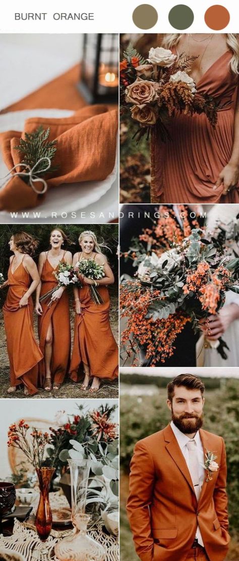 Burgundy wedding color ideas, burnt orange wedding decor ideas wedding ideas, Cinnamon rose wedding decor ideas wedding ideas, Dark green bridesmaid dress wedding table decor wedding cake ideas November Wedding Colors, Orange Wedding Decorations, Orange Wedding Themes, Burgundy Wedding Colors, Orange Wedding Colors, Burnt Orange Wedding, Fall Wedding Color Palette, Burnt Orange Weddings, Wedding Color Scheme