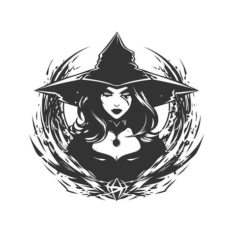 Vector xenoavenger witch vintage logo li... | Premium Vector #Freepik #vector Witch Logos, Amazing Illusions, Witchy Logo, Game Branding, Witch Vector, Witch Store, Witch Illustration, Black Line Tattoo, Logo Line Art