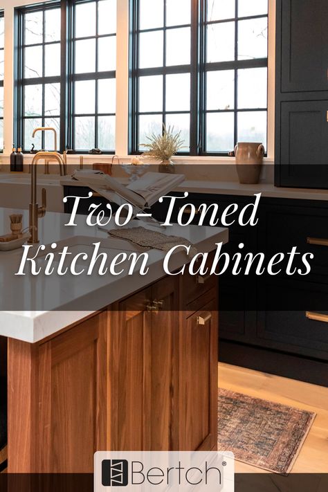 Two-toned kitchen cabinets are trending, blending style and versatility. Mixing colors adds a unique, personal touch to your space. Stain And Painted Cabinets, Popular Kitchen Color Combinations, Color Combinations Design, 2 Tone Kitchen Cabinets, Two Tone Kitchen Cabinets Color Combinations, Contrasting Kitchen Island, Two Toned Kitchen Cabinets, Popular Kitchen Colors, Kitchen Cabinets Color Combination