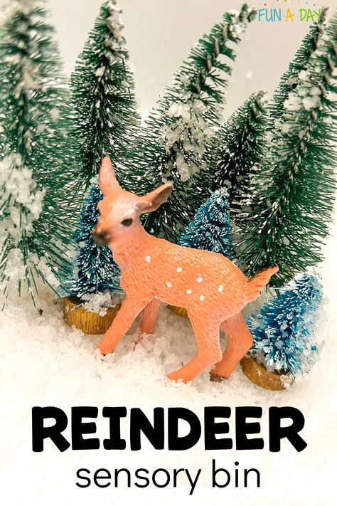 Snowy Reindeer Sensory Bin Winter Lesson Plans, Christmas Activities For Preschool, Farm Sensory, Sensory Snow, Farm Sensory Bin, Christmas Lesson Plan, Reindeer Farm, Winter Lesson Plan, Preschool Christmas Activities