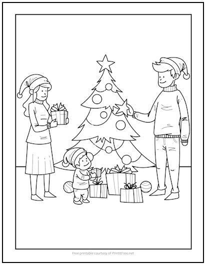 Christmas Tree Coloring, Family At Christmas, Amazing Coloring Pages, Tree Coloring, Family Coloring Pages, Christmas Tree Coloring Page, Christmas Traditions Family, Tree Coloring Page, Family Coloring