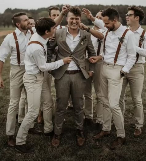 Groomsmen Khaki Pants, Khaki Groomsmen, Hobbit Wedding, Wedding Theme Color Schemes, Wedding Groomsmen Attire, Groomsmen Grey, Debut Ideas, Fishing Wedding, Hipster Wedding