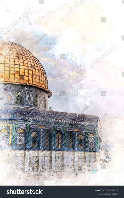 Watercolor Painting Sketch Dome Rock Jerusalem Stock Illustration 2368208723 | Shutterstock Dome Of The Rock Painting, Watercolor Mosque, Rock Sketch, Dome Of The Rock, Painting Sketch, Painting Canvas, Rock Painting, Acrylic Painting Canvas, The Rock