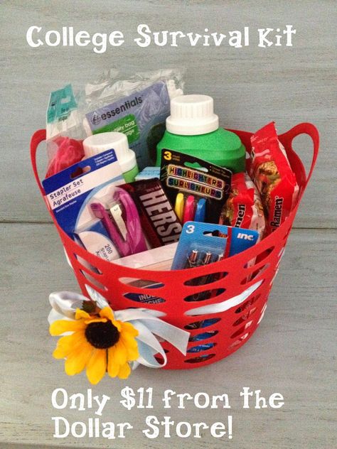 Inexpensive Grad Gift!! Only $11 High School Graduation Gift Basket, High School Graduation Gift Ideas, College Gift Baskets, Creative Graduation Gifts, Graduation Gift Basket, College Survival Kit, Trunk Party, Mug Diy, Diy Graduation Gifts