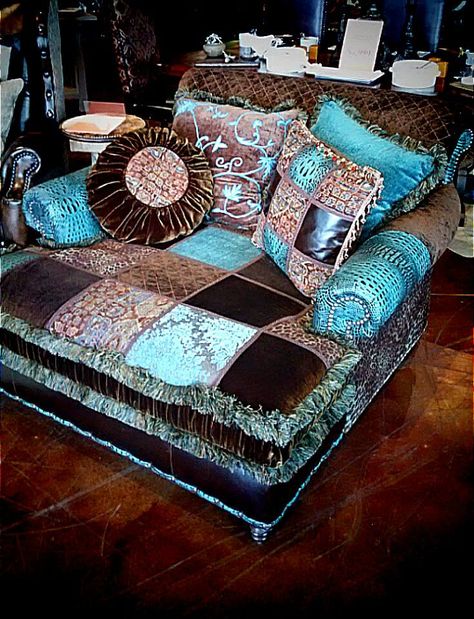 Rustic Chaise Lounge, Boho Couture, Bohemian Chair, Southwest Furniture, Boho Seating, Western Living Room, Ranch Decor, Reupholster Furniture, Bedrooms Decor