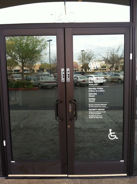 Vinyl Letters on glass doors provide business hours and other important information for customers and propects Optometry Office, Door Vinyl, Vinyl Window Decals, Office Door, Events Ideas, Vinyl Signs, Service Animal, Window Door, Video Surveillance