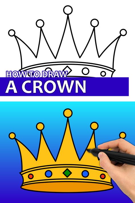 Learn how to draw a Crown with this step by step drawing tutorial video. Enjoy! ♥ #crown #crowndrawing #crownart #howtodraw #easydrawingforkids #easydrawing #drawingtutorial Drawing Of A Crown, Crown With Jewels, Crown Drawing, Crown Art, Simple Drawings, Easy Drawing Tutorial, Baby Painting, Easy Drawings For Kids, Drawing Tutorial Easy