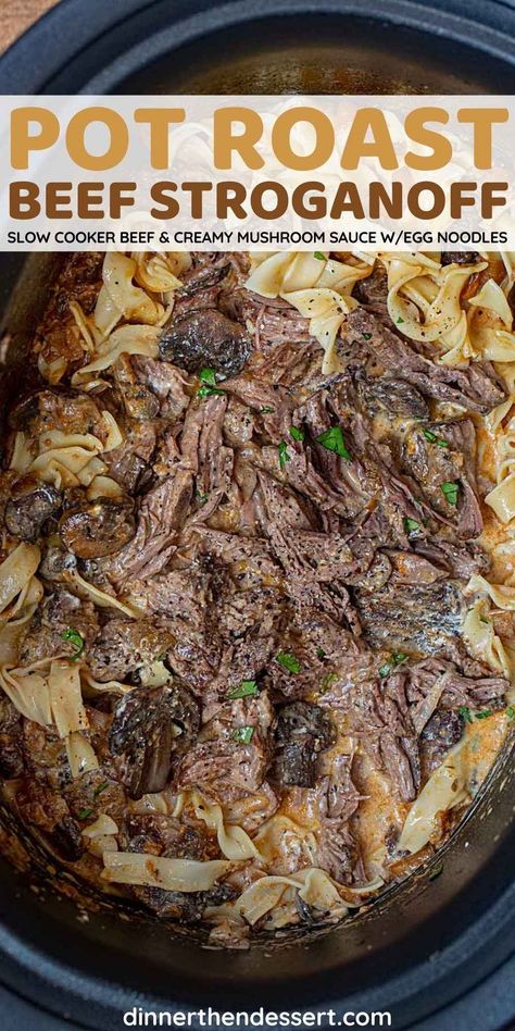 Pot Roast Stroganoff Recipe, Pot Roast Beef Stroganoff, Roast Beef Stroganoff, Beef And Noodles Crockpot, Chuck Roast Crock Pot Recipes, Tender Chuck Roast, Pot Roast Beef, Beef Roast Crock Pot, Crockpot Roast Recipes