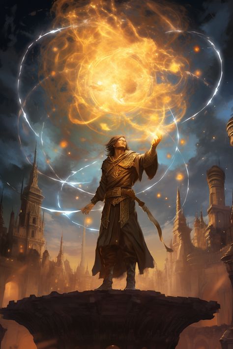 Elemental Sorcerer, Soul Magic, Sorcerer Art, Gravity Magic, Wild Magic Sorcerer Aesthetic, Magician Character Design, Time Magic, Mage Aesthetic, Fantasy Wizard