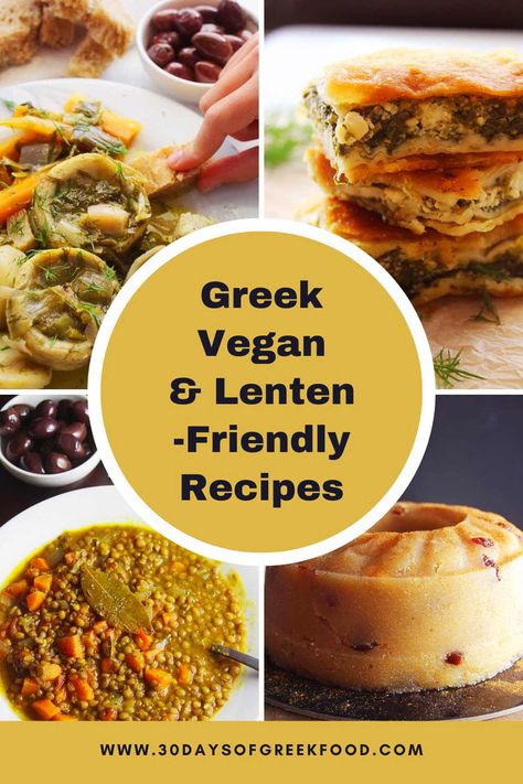 GREEK VEGAN RECIPES (LENTEN FRIENDLY)   - 30 days of Greek food Stew Dinner, Seafood Lunch, Dinner Pies, Lenten Recipes, Greek Appetizers, Vegan Greek, Nourishing Meals, Bean Varieties, Whole Wheat Pita