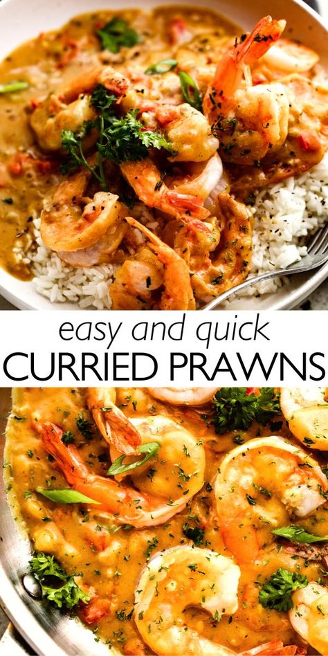 Cooked Prawn Recipes, Curried Prawns, Seafood Medley Recipes, Creamy Curry Sauce, Prawns Recipe, Raw Prawns, Prawn Dishes, Creamy Curry, Colorful Veggies