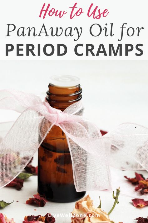 For natural relief from painful period cramps try panaway oil. It's a blend of clove, peppermint, wintergreen and helichrysum oils. This makes panaway a powerful essential oil for menstrual cramps. This article gives you the benefits of this blend plus a recipe that you can add to your home remedies for period cramps. Use it to experience more ease during your menstrual cycle. Essential Oils For Menstrual Cramps, Remedies For Period Cramps, Holistic Remedies For Period Cramps, Essential Oils For Cramps, Essential Oil For Cramps Menstrual Cycle, Essential Oil Roller Blend For Menstrual Cramps, Panaway Essential Oil, Period Cramp Relief, Healthy Period