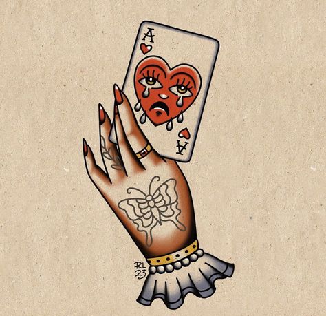 Hand Holding Card, Traditional Tattoo Black And White, Traditional Heart Tattoos, Playing Card Tattoos, Traditional Hand Tattoo, Wrist Tattoo Designs, Minimalist Tattoo Ideas, Traditional Tattoo Inspiration, Traditional Tattoo Designs