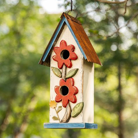 Buy the Glitzhome® 13.75" White Distressed Flower Birdhouse at Michaels. This unique and interesting two tiers hand-crafted distressed solid wood birdhouse embellished with pretty 3D flowers will add sense of beauty and fun to any of your garden, backyard or patio. This unique and interesting two tiers hand-crafted distressed solid wood birdhouse embellished with pretty 3D flowers will add sense of beauty and fun to any of your garden, backyard or patio. It will also offer a safe and sweet home Beautiful Birdhouses, Birdhouses Rustic, Garden Birdhouses, Wood Birdhouses, Decorative Bird Houses, Bird Care, Garden Backyard, Wood Bird, Rustic Theme