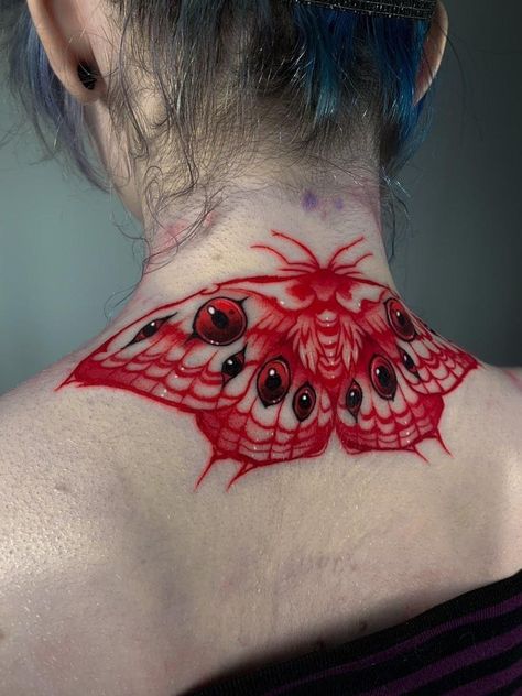 Moth Eyes, Red Moth, Black Light Tattoo, Body Modification Piercings, Wicked Tattoos, Creepy Tattoos, Moth Tattoo, Cute Little Tattoos, Red Tattoos