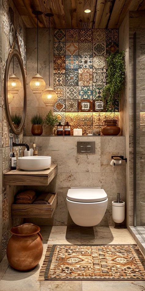 Boho Luxury Interior, Earthy Aesthetic Bathroom, Natural Bathroom Aesthetic, Earthy Tones House Interior, Nature Aesthetic Bathroom, Bathroom Earthy Decor, Warm Tone Interior Design, Warm Tone House Interior, Earthy House Decor