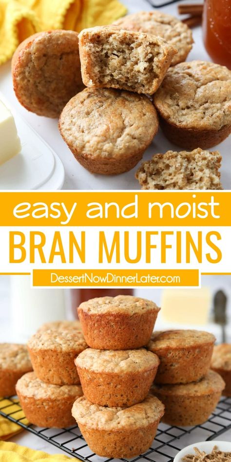 This All Bran Muffins Recipe uses bran cereal to create hearty, yet fluffy and moist, breakfast muffins. They're high in fiber and protein with a hint of sweet cinnamon and vanilla. All Bran Muffins Recipe, Easy Bran Muffin Recipe, Bran Cereal Muffins, All Bran Muffins, High Fiber Muffins, Bran Muffin Recipe, Fiber Muffin, Bran Muffins Healthy, Banana Bran Muffins