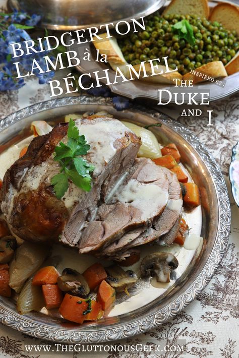 Lamb à la Béchamel inspired by Julia Quinn's The Duke and I, book one of the Bridgerton series. Recipe by The Gluttonous Geek. The Duke And I Book, Bookish Recipes, Edwardian Food, Bridgerton Food, Bridgerton Recipes, Geeky Recipes, Geek Recipes, Regency Food, Tavern Food