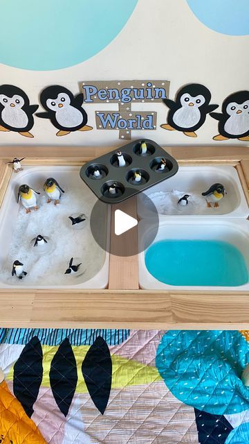 Emma on Instagram: "Penguin Play 🐧 We set up Penguin World today with Snow and Fizzing Penguins to play with and it was lots and lots of fun!   World Penguin Day is later this month (25th April)  SAVE this and give it a go 🐧 💙  Details about set up:  Snow/Ice: We don’t get snow where we live so I crushed ice cubes in the blender to make the snow side.   Top Right Corner: Bicarb Soda (this is for some simple science so when the kids put it in the vinegar you get a fizzy reaction)  Bottom Right Corner: Vinegar with Blue Dye (so you get fun fizzy penguins!!)   Let us know what you think below 💙 will you giv this one a try?  Waterproof Playmat under table @rudienudie_designs   #flisattable #flisattableplay #sensoryplay #sensoryplayideas #sensorybin #simpleplay #learningthroughplay #playbas Ice Sensory Play, Penguin Sensory Bin, Preschool Classroom Layout, Penguin Day, Penguin Activities, Classroom Layout, Blue Dye, Easy Science, Snow And Ice