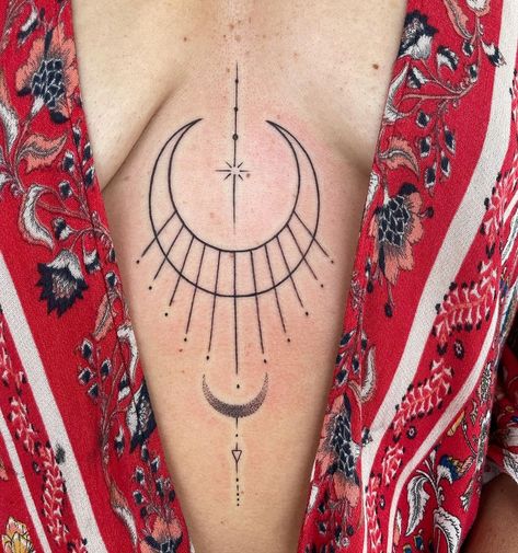 Cori Jean | Rising Woman symbol for my amazing and beautiful cousin @livingvtstyle gifted to her from another amazing and beautiful woman… | Instagram Sacrum Tattoo Women, Women Rising Tattoo, Artemis Inspired Tattoo, Rising Women Symbol Tattoo, Rising Woman Symbol Tattoo Sternum, The Rising Woman Tattoo, Masculine Feminine Tattoo, Women's Chest Tattoo, Woman Rising Tattoo