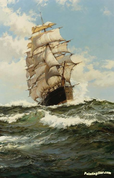 The Oberon Artwork by Montague Dawson Hand-painted and Art Prints on canvas for sale,you can custom the size and frame Montague Dawson, Ship Pictures, Navi A Vela, Uss Constitution, Old Sailing Ships, Maritime Art, Clipper Ship, Marine Painting, Rough Seas