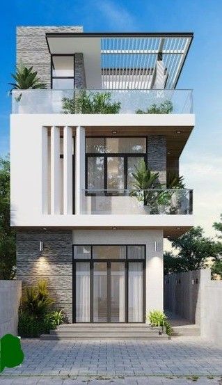 Porch House Design, Front Porch House, Small House Blueprints, Porch House, Narrow House Designs, House Renovation Projects, Two Story House Design, House Front Porch, House Outer Design