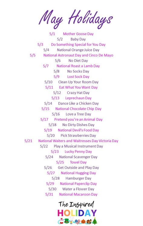 May Ideas Month Of, May Holidays 2024, May Calendar Ideas, May Holidays, Charmed Comics, National Celebration Days, Monthly Holidays, National Holiday Calendar, Monthly Ideas