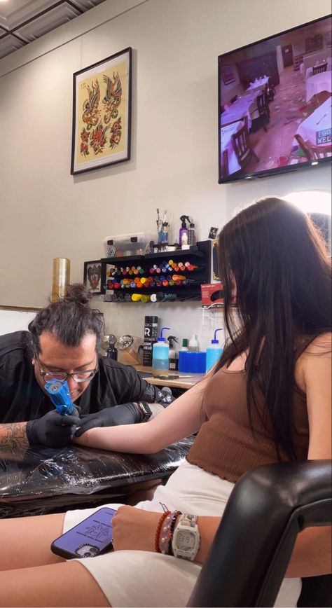 tattoo shop ink best friend parlor tattoo ideas in action tattoo outfit Getting A Tattoo Aesthetic, Action Tattoo, Tattoo Outfit, Twentieth Birthday, Tattoo Party, Tattoo Parlor, Tattoo Parlors, 2024 Vision, Get A Tattoo