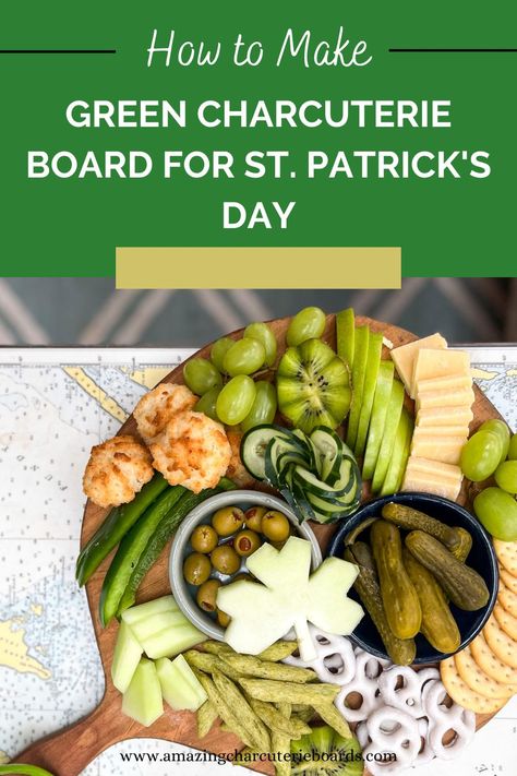 How to Create an Awesome Green Charcuterie Board for St. Patrick's Day - Amazing Charcuterie Boards Green Food Board, Green Charcuterie Board, Snack Board Ideas, Pesto Hummus, Yogurt Covered Pretzels, Wasabi Peas, Charcuterie Ideas, Green Snacks, Something Green