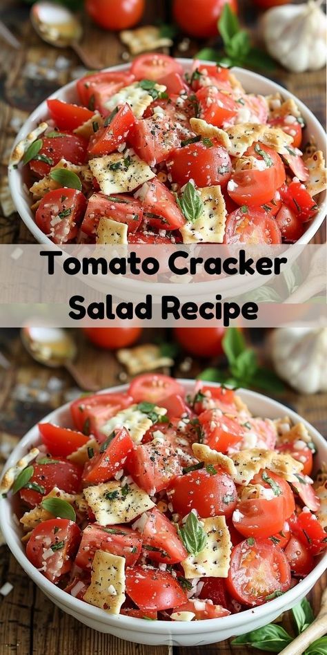 Looking for a healthy salad for dinner? Our Tomato Cracker Salad Recipe is a great choice. This tomato salad recipe blends juicy tomatoes and crunchy crackers, making it one of the best salad recipes healthy and easy. Tomato Cracker Salad, Best Tomato Salad Recipe, Cracker Salad, Corn And Tomato Salad, Corn And Tomato, Healthy Dinner Salads, Tomato Salad Recipe, The Best Salad, Salad Recipes Lunch