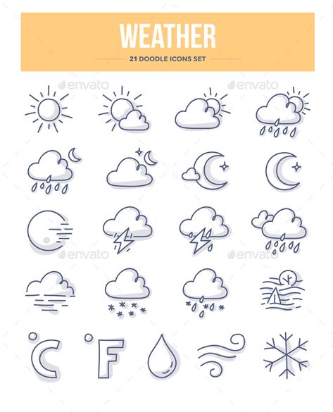 Embroidery Journal Icons, Weather Doodles, Weather Journal, Doodle Icons, Weather Crafts, Weather Icon, Weather Symbols, Planner Icons, Weather Icons