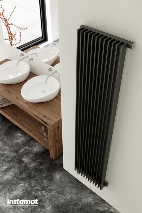 Meet the KOLOM AT! This radiator gets its name from the elegant column design, which radiates pleasant warmth. The great thing is that you can place it both horizontally and vertically, and even corner or curved versions are possible. This makes the KOLOM AT a perfect fit for various interior styles, whether it's for a home or an (office) building.

#instamat #designradiator #interior #stylish #heating #office #heating #solutions #ideas Bathroom Radiators, Vertical Radiators, Electric Radiators, Column Design, Trendy Bathroom, Large Bathrooms, Stylish Bathroom, Bathroom Style, Blue House