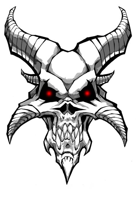 Demon Skull by williamsquid on DeviantArt Demon Skull, Skull Sketch, Tattoo Outline Drawing, Demon Tattoo, Skull Art Drawing, Drawing Stencils, Skulls Drawing, Tattoo Stencil Outline, Skull Tattoo Design