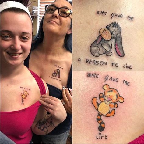 Winnie The Pooh Mother Daughter Tattoo, Minimalist Matching Tattoos Mother Daughter, Parent Daughter Tattoo, Matching Tattoos Mother Daughter Disney, Two Daughters And Mom Tattoo, Mother And Daughter Disney Tattoos, Disney Duo Tattoos, Mother Tattoo For Daughter, Tatoos Mother And Daughter