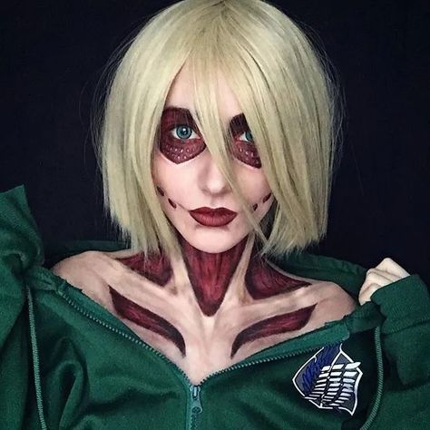 Female Titan Makeup, Female Titan Cosplay, Annie Cosplay, Zombie Aesthetic, Attack On Titan Costume, Titan Cosplay, Climbing A Mountain, Female Titan, Anime Halloween