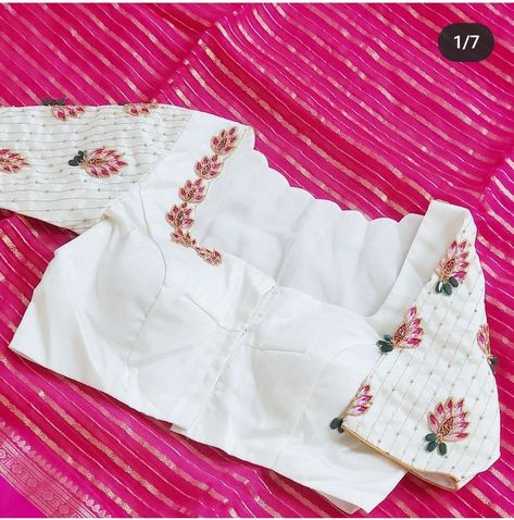 White Blouse Designs, Saree White, Casual Blouse Designs, Simple Blouses, Plain Sarees, 50 Blouse Designs, Blue Blouse Designs, Blouse Works, Kalamkari Blouse