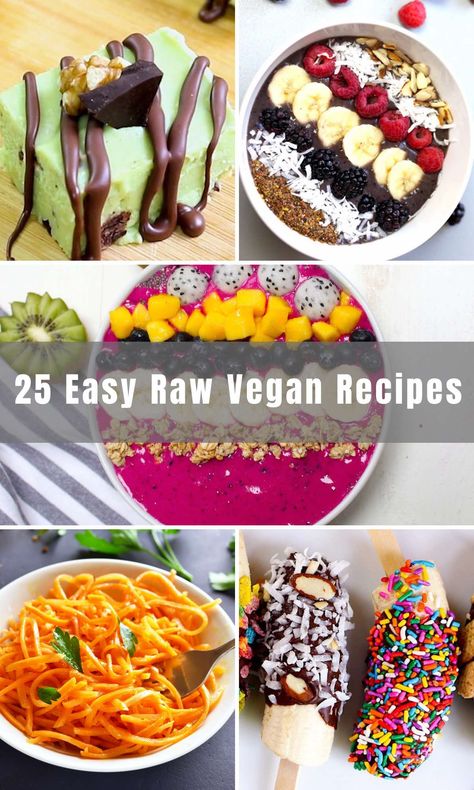 25 Easy Raw Vegan Recipes for Breakfast, Dinner and Desserts - IzzyCooking Raw Veggie Recipes Clean Eating, Easy Raw Vegan Breakfast, Raw Vegan Easy, Raw Meals Ideas, Raw Food Romance Recipe, Raw Vegan Before And After Pictures, Raw Till 4 Recipes, Healthy Raw Vegan Recipes, Raw Vegan Lunch Ideas