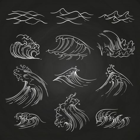 Hand drawn sea storm waves on blackboard Premium Vector | Premium Vector #Freepik #vector #abstract #water #texture #hand Storm Waves, Wave Drawing, Water Texture, Sea Drawing, Dibujo Simple, Sea Storm, Wave Illustration, Texture Drawing, Water Drawing