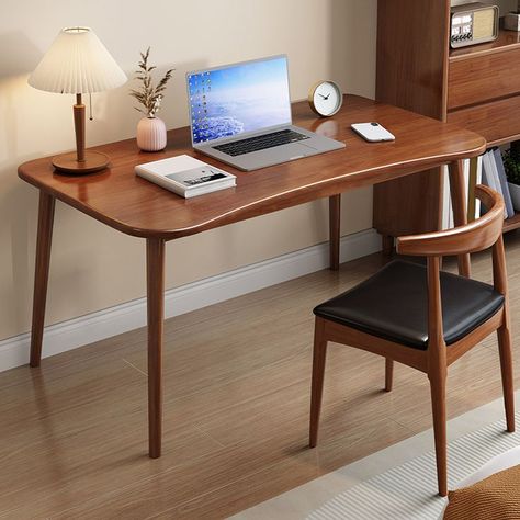 Walnut Desk Office, Brown Wood Table, Meja Laptop, Solid Wood Office Desk, Office Layout Ideas, 2023 Bedroom, Wooden Office Desk, Wooden Writing Desk, Study Table Designs