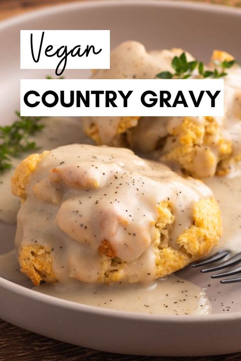 Otherwise known as "cream gravy" or "white gravy", this vegan country gravy is easy to make and delicious. This classic southern gravy is made vegan using simple ingredients. Dairy Free Country Gravy, Vegan White Gravy, Vegan Country Gravy, Vegan Sausage Gravy, White Gravy Recipe, Country Fried Chicken, Allergy Recipes, Vegan Dips, Cream Gravy