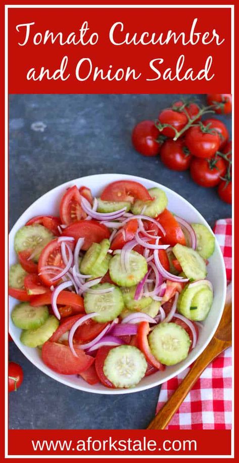 This delicious tomato cucumber onion salad is made with a simple oil and vinegar dressing in under 10 minutes. This tasty side salad is perfect for potlucks and barbecues. Tomato Cucumber Onion Salad, Oil And Vinegar Dressing, Cucumber Onion Salad, Season Salt, Cucumber Onion, Potluck Side Dishes, Best Salads, Satisfying Salads, Cucumbers And Onions