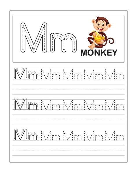 Children's Colorful Alphabet tracing practice worksheets, M is for Monkey M Is For Monkey, Monkey Monkey, Colorful Alphabet, Tracing Practice, Alphabet Tracing, Preschool Activities, Vector Graphics, Preschool, Alphabet