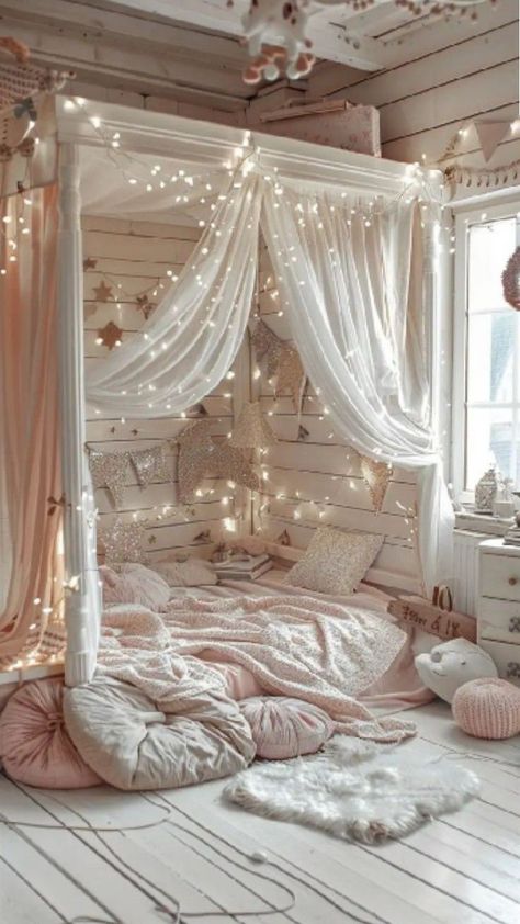 Cute Bedroom Ideas Aesthetic Cozy, Aesthetic Cozy Room Decor, Cute Girl Bedroom Ideas, Butterfly Theme Bedroom, White Aesthetic Room Ideas, Fairy Girls Bedroom, Cozy Girls Bedroom, Fairy Themed Room, Magical Bedroom Ideas