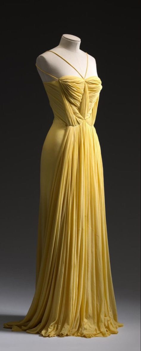 Madam Gres, Victoria Melbourne, Madame Gres, Fashion Style Women, Fancy Frocks, Structural Design, 20th Century Fashion, Fashion Goals, Yellow Silk